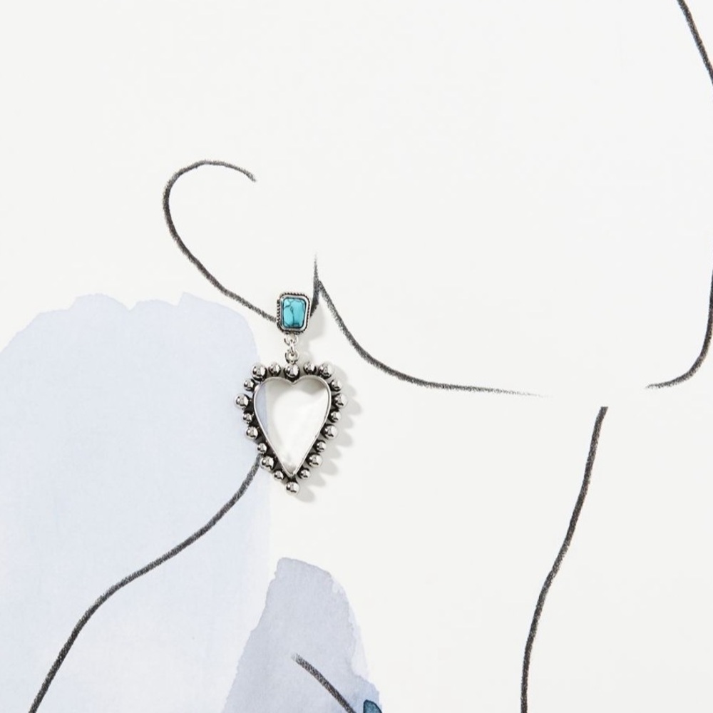 Anthropologie Western Silver Heart Earrings with Turquoise Accents